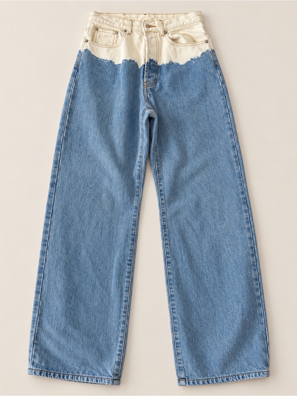 High-Waist Two-Tone Blue and Cream Wide-Leg Jeans by Dries Van Noten